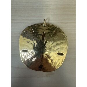 Large Hammered Gold Tone Sand Dollar Pendant Coastal Statement Jewelry 2.5"